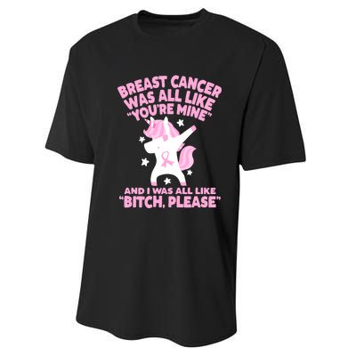 Breast Cancer Bitch Please Quote Funny Unicorn Performance Sprint T-Shirt