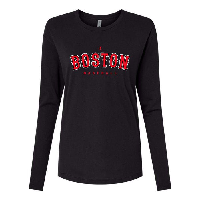 Boston City Baseball Retro Vintage Baseball Lover Womens Cotton Relaxed Long Sleeve T-Shirt