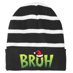 Bruh Christmasteens Boy Funny Christmas Humor Meme Striped Beanie with Solid Band