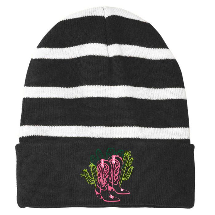 Boats Cowgirl Baby Doll Western Pink Cactus Girl Striped Beanie with Solid Band