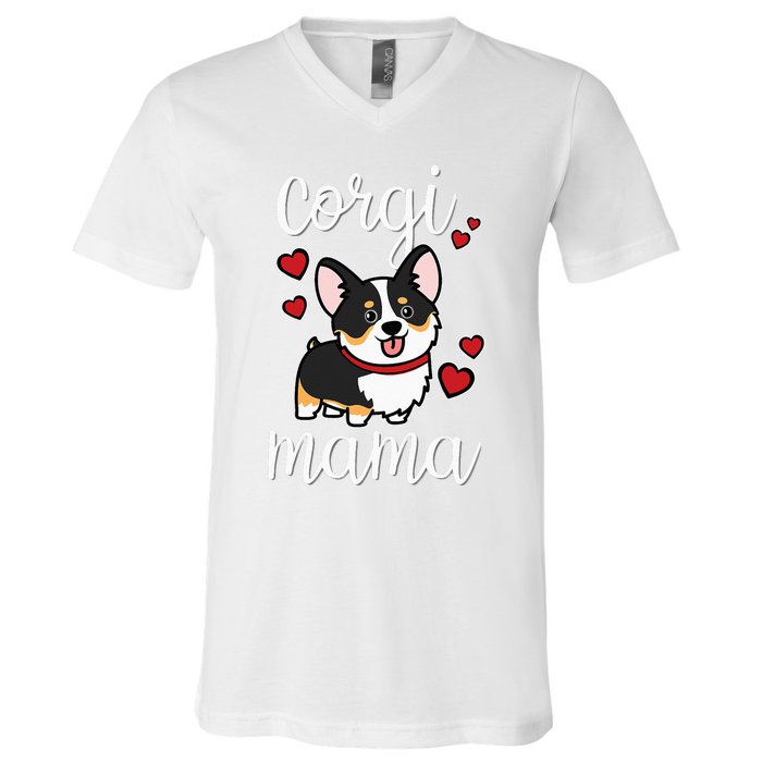 Black Corgi V-Neck T-Shirt