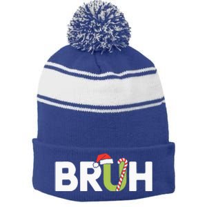 Bruh Christmas Stripe Pom Pom Beanie