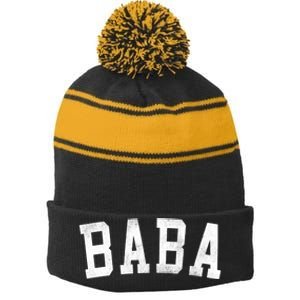 Baba Classic Bold Font FatherS Day Baba Stripe Pom Pom Beanie