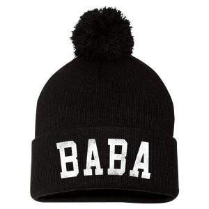 Baba Classic Bold Font FatherS Day Baba Pom Pom 12in Knit Beanie