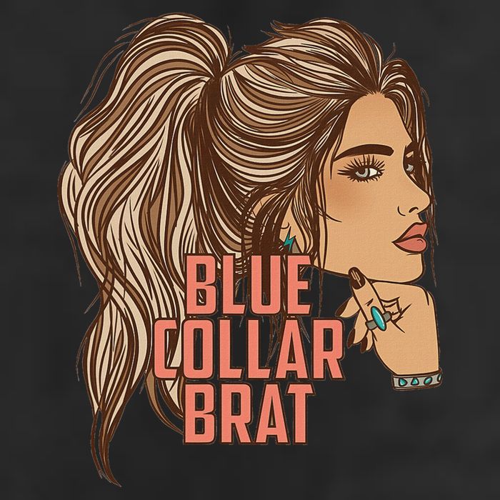 Blue Collar Brat Funny Design 7 Panel Mesh Trucker Snapback Hat