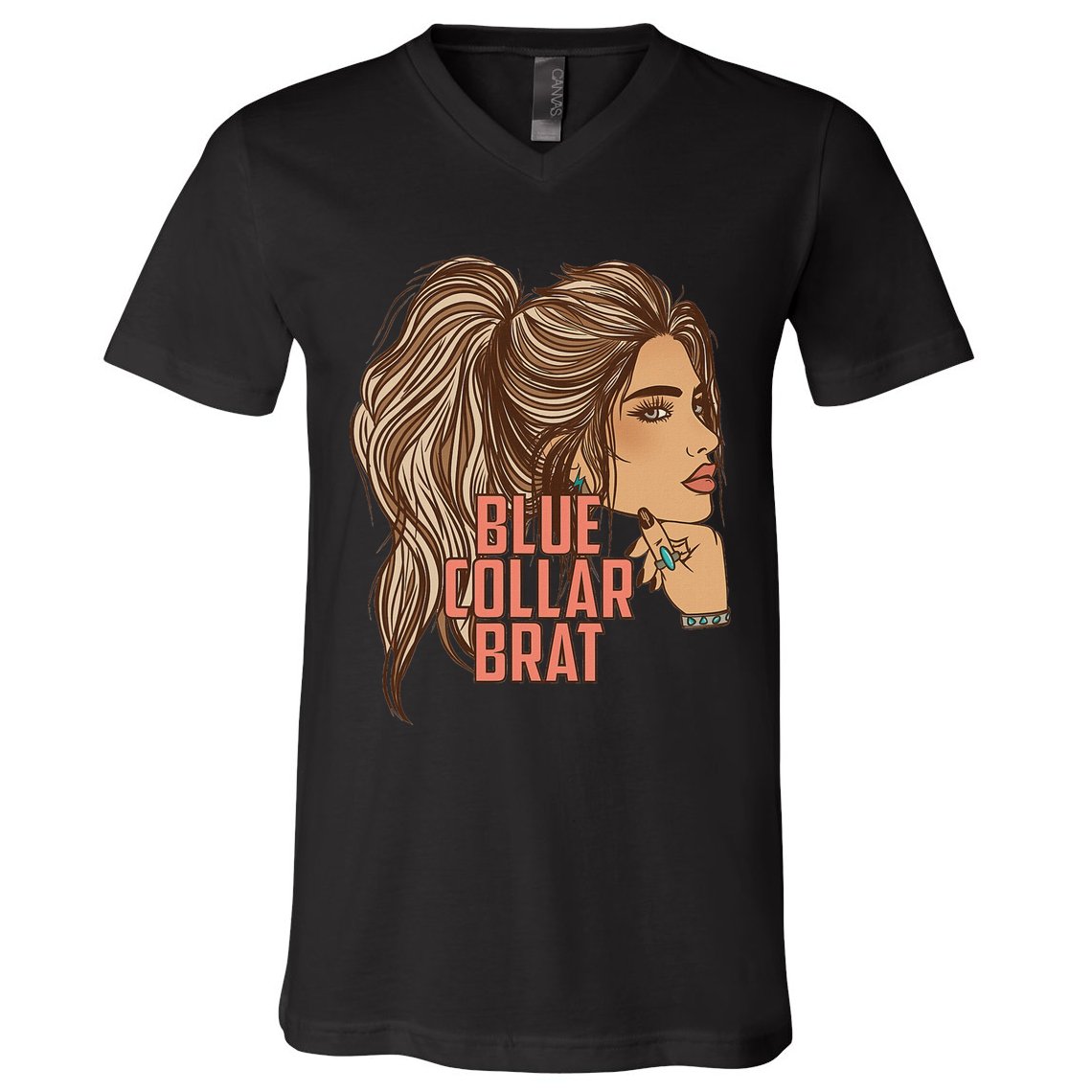 Blue Collar Brat Funny Design V-Neck T-Shirt