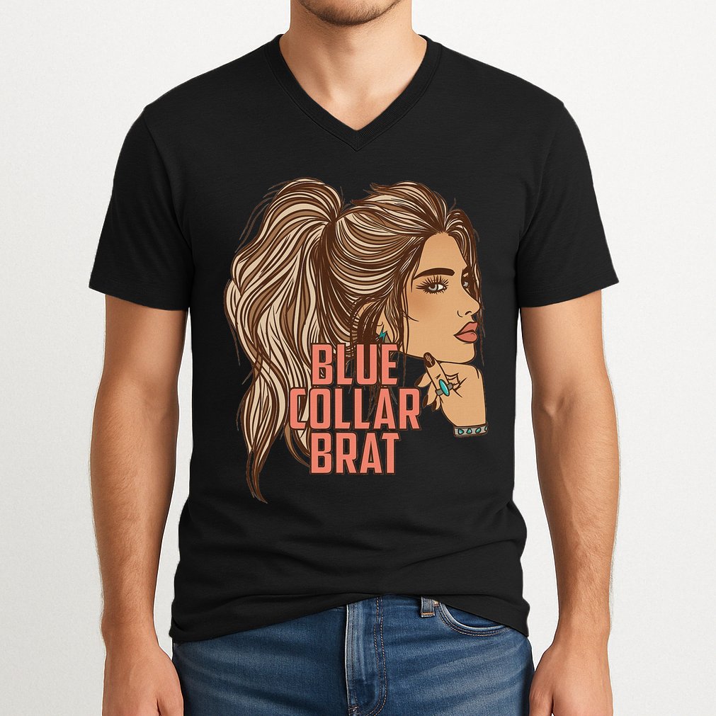 Blue Collar Brat Funny Design V-Neck T-Shirt