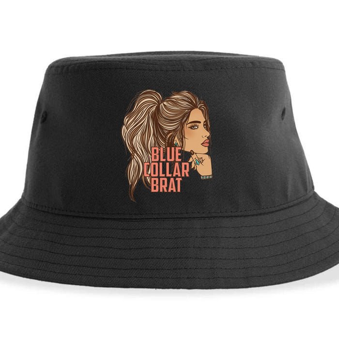 Blue Collar Brat Funny Design Sustainable Bucket Hat