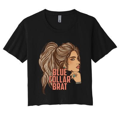 Blue Collar Brat Funny Design Crop Top