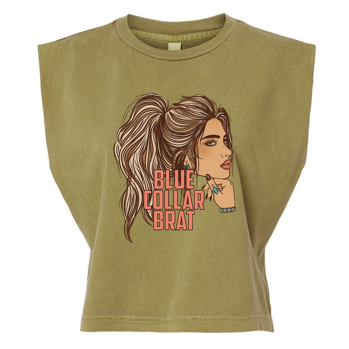 Blue Collar Brat Funny Design Garment-Dyed Women's Muscle Tee