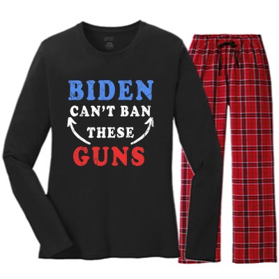 Biden Can't Ban These Guns gym workout funny weightlifting Women's Long Sleeve Flannel Pajama Set 