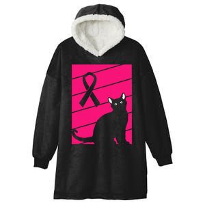 Black Cat Breast Cancer Awareness Retro Kitten Pink Ribbon Hooded Wearable Blanket