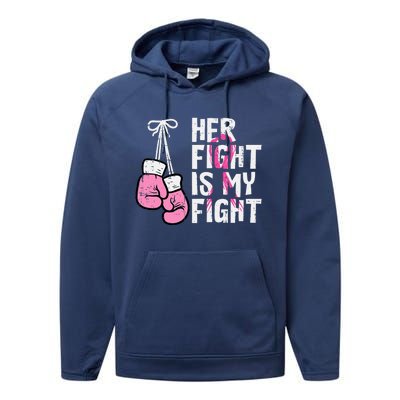 Breast Cancer Boxing Gloves Her Fight My Fight Women Performance Fleece Hoodie