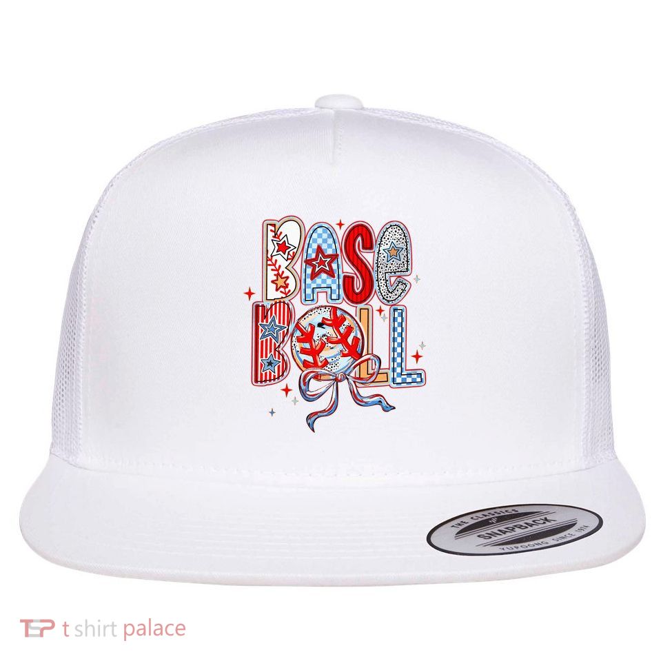 Baseball Coquette Bow Baseball Mama Mothers Day Flat Bill Trucker Hat
