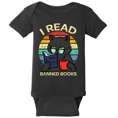 Black Cat Banned Books Funny Read Reading Librarian Baby Bodysuit