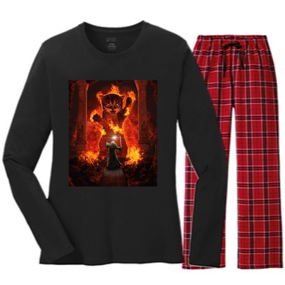 Balrog cat Women's Long Sleeve Flannel Pajama Set 