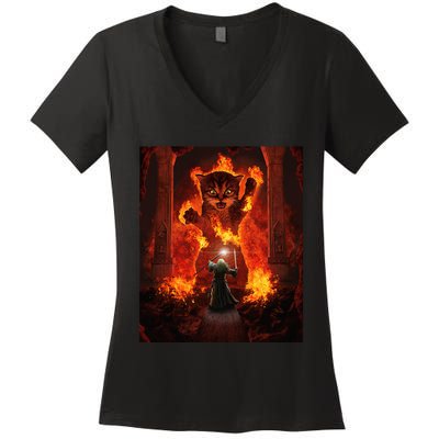 Balrog cat Women's V-Neck T-Shirt