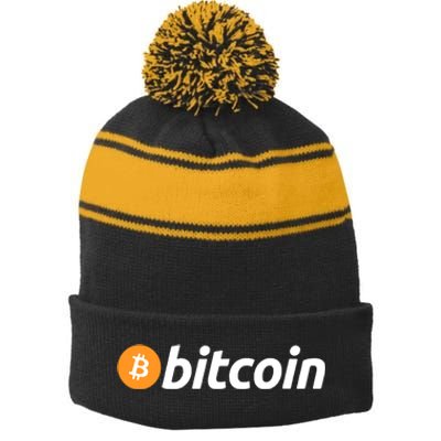 Bitcoin Crypto Stripe Pom Pom Beanie