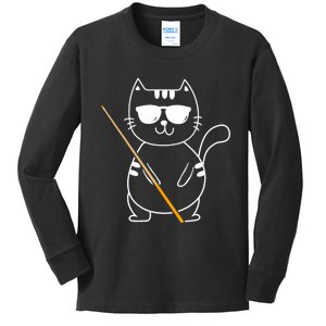 Billiard Cat Billiard Player Billard 8ball Pool Snooker Kids Long Sleeve Shirt