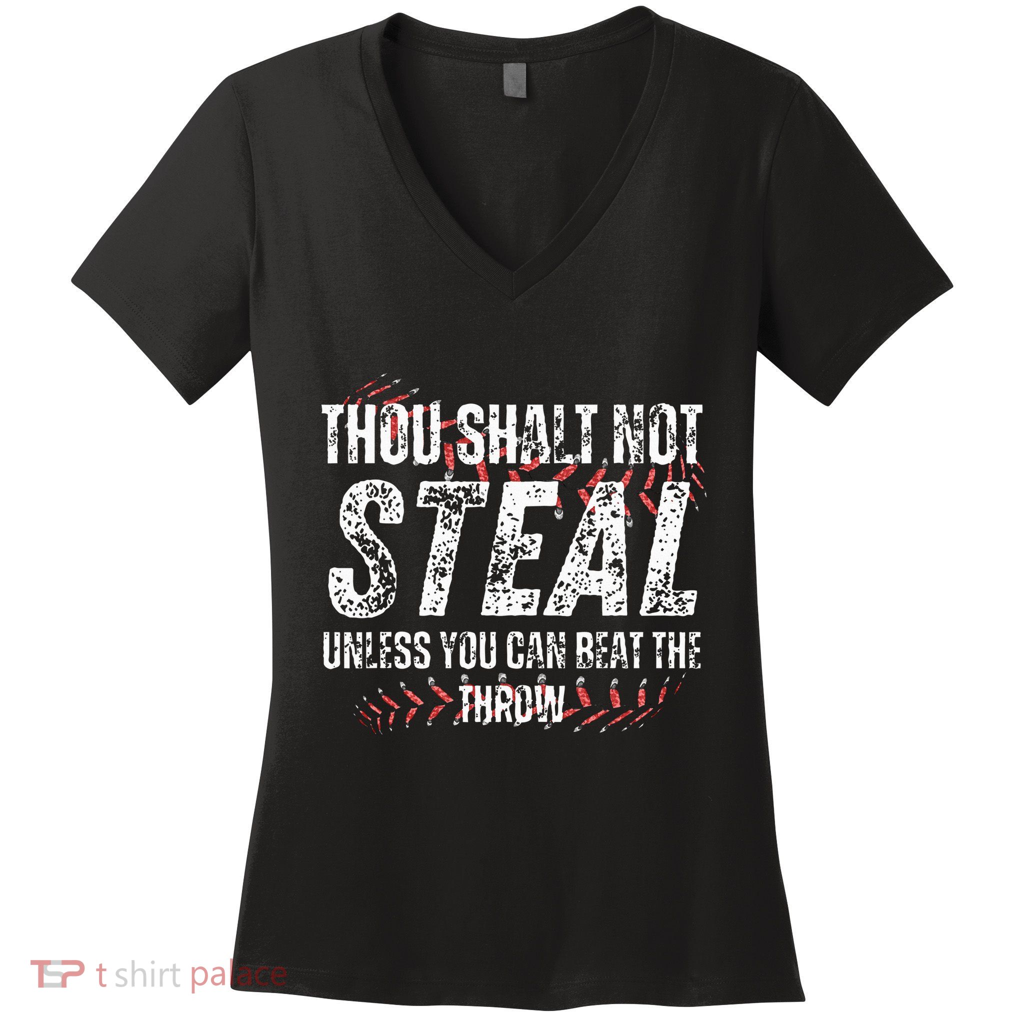 Baseball Coach Baseball Gifts Thou Shall Not Steal Women's V-Neck T-Shirt