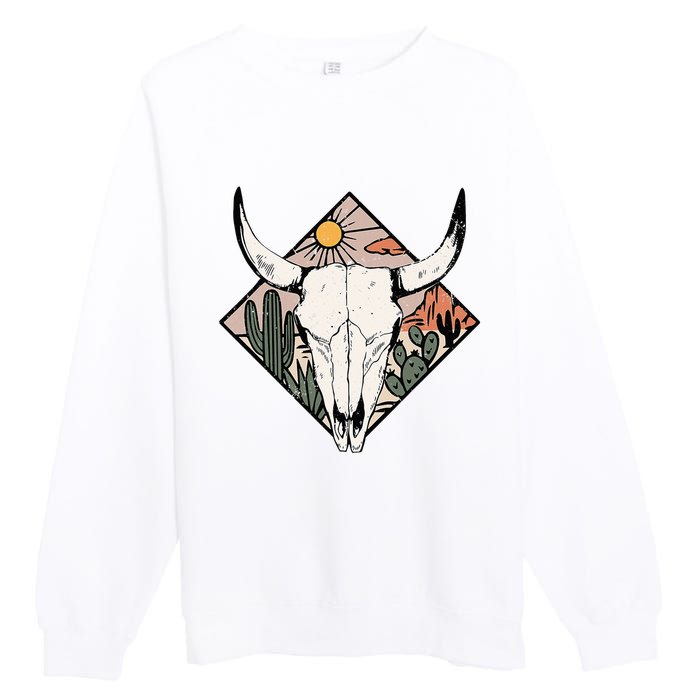 Boho Cow Bull Skull Howdy Rodeo Texas Western Country Desert Premium Crewneck Sweatshirt