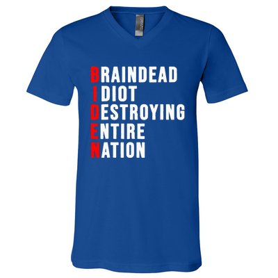 Biden Clown Braindead Idiot Destroying Entire Nation V-Neck T-Shirt