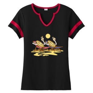 Bitcoin Crypto Beach Vacation Ladies Halftime Notch Neck Tee