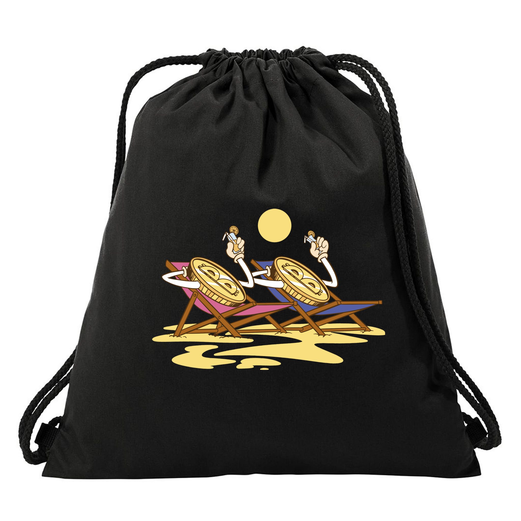 Bitcoin Crypto Beach Vacation Drawstring Bag