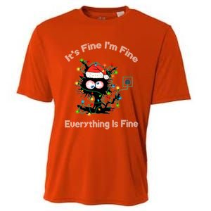 Black Cat Christmas ItS Fine IM Fine Everything Is Fine Gift Cooling Performance Crew T-Shirt