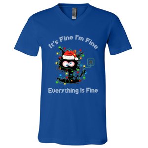 Black Cat Christmas ItS Fine IM Fine Everything Is Fine Gift V-Neck T-Shirt