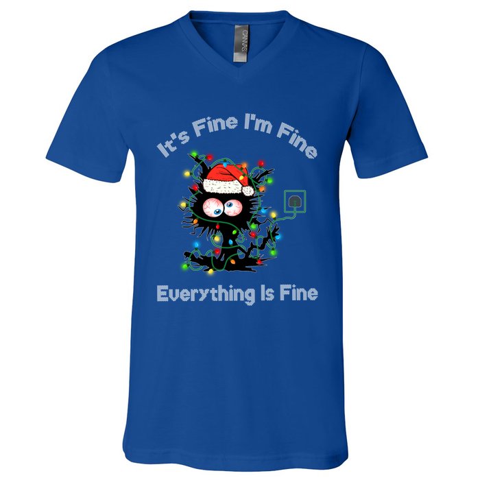 Black Cat Christmas ItS Fine IM Fine Everything Is Fine Gift V-Neck T-Shirt