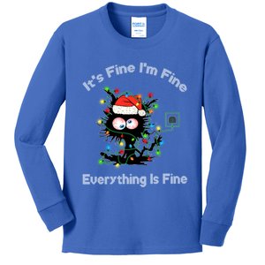 Black Cat Christmas ItS Fine IM Fine Everything Is Fine Gift Kids Long Sleeve Shirt