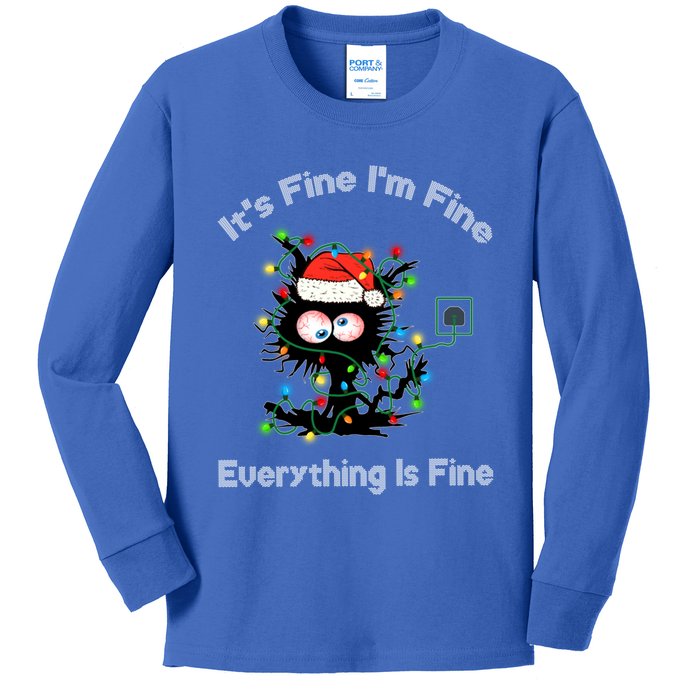 Black Cat Christmas ItS Fine IM Fine Everything Is Fine Gift Kids Long Sleeve Shirt