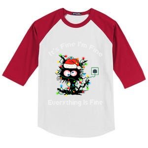 Black Cat Christmas ItS Fine IM Fine Everything Is Fine Gift Kids Colorblock Raglan Jersey