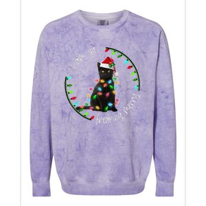 Black Cat Christmas Light I Am So Freaking Merry Gift Colorblast Crewneck Sweatshirt