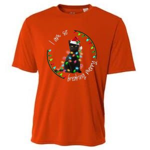 Black Cat Christmas Light I Am So Freaking Merry Gift Cooling Performance Crew T-Shirt