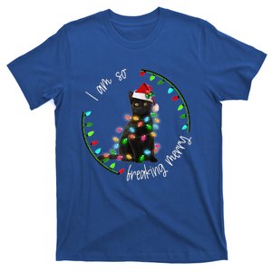 Black Cat Christmas Light I Am So Freaking Merry Gift T-Shirt