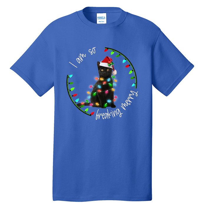 Black Cat Christmas Light I Am So Freaking Merry Gift Tall T-Shirt