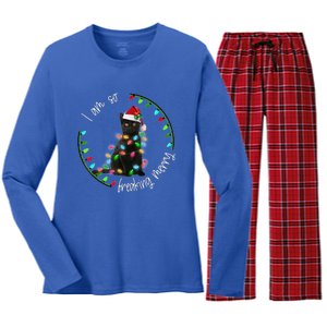 Black Cat Christmas Light I Am So Freaking Merry Gift Women's Long Sleeve Flannel Pajama Set 