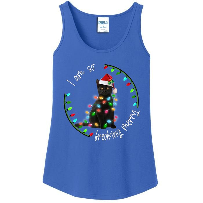 Black Cat Christmas Light I Am So Freaking Merry Gift Ladies Essential Tank