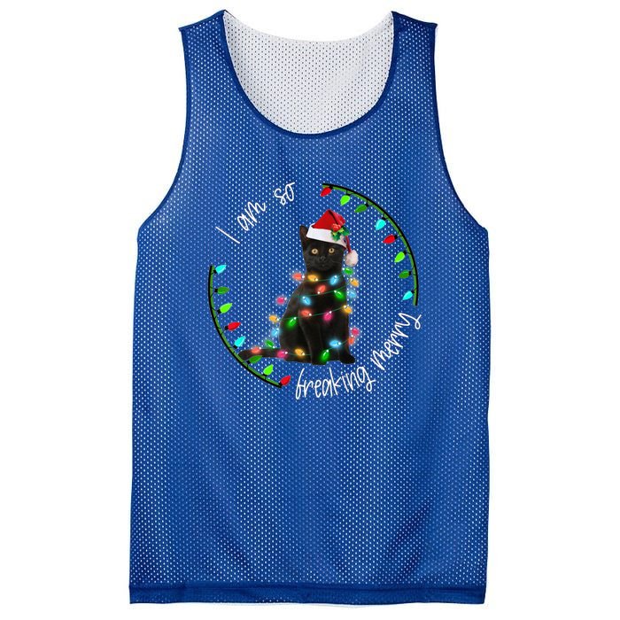 Black Cat Christmas Light I Am So Freaking Merry Gift Mesh Reversible Basketball Jersey Tank