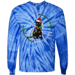 Black Cat Christmas Light I Am So Freaking Merry Gift Tie-Dye Long Sleeve Shirt