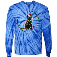 Black Cat Christmas Light I Am So Freaking Merry Gift Tie-Dye Long Sleeve Shirt