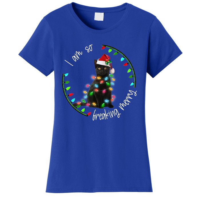 Black Cat Christmas Light I Am So Freaking Merry Gift Women's T-Shirt