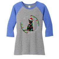 Black Cat Christmas Light I Am So Freaking Merry Gift Women's Tri-Blend 3/4-Sleeve Raglan Shirt