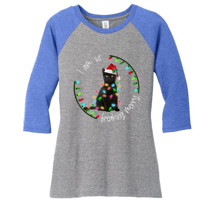 Black Cat Christmas Light I Am So Freaking Merry Gift Women's Tri-Blend 3/4-Sleeve Raglan Shirt