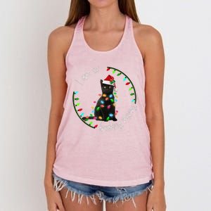 Black Cat Christmas Light I Am So Freaking Merry Gift Women's Knotted Racerback Tank