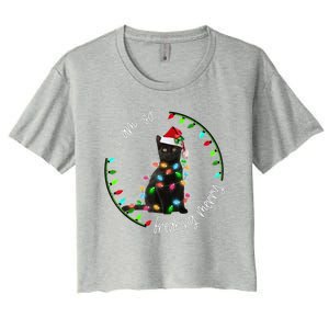 Black Cat Christmas Light I Am So Freaking Merry Gift Women's Crop Top Tee