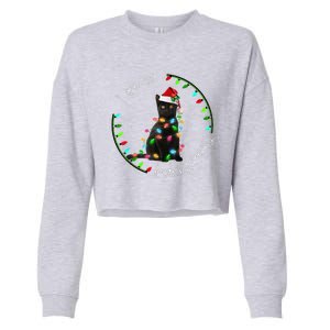 Black Cat Christmas Light I Am So Freaking Merry Gift Cropped Pullover Crew