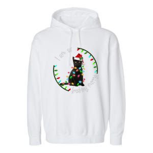 Black Cat Christmas Light I Am So Freaking Merry Gift Garment-Dyed Fleece Hoodie